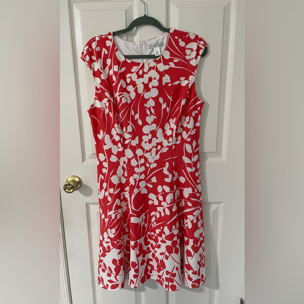 London Times Red and White Flutter Sleeve Mini Dress
